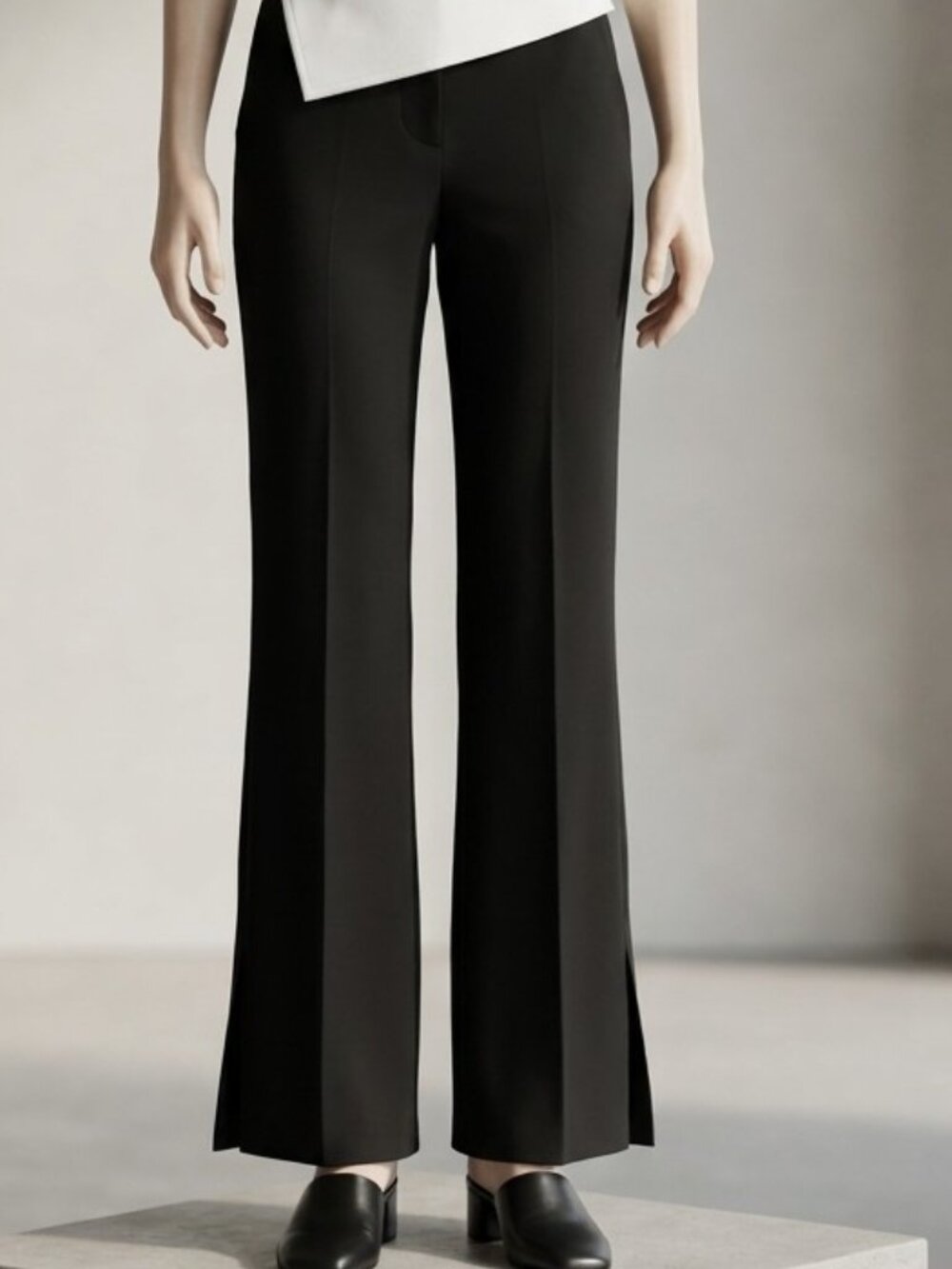 Max Mara Pure New Wool Wide Leg Trousers Navy Blue Side Slit Pants Size 10